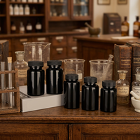 Flacon en plastique HDPE noir de 200 cc (200 ml) avec bouchon à vis, vide, pour emballage de médicaments, capsules et comprimés, vente en gros