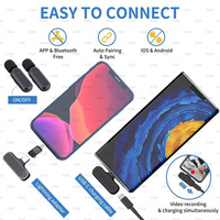 Micrófono Lavalier Inalámbrico de 2 Piezas para Android, iPhone, iPad con Adaptador Incluido, Reducción de Ruido, Plug-Play, Micrófono de Solapa con Clip