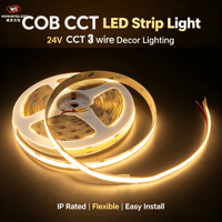 Bande lumineuse LED COB CCT réglable, 608 puces par mètre, 24V, flexible, dimmable, double blanc, pour décoration intérieure