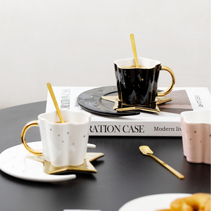 Juego de Taza y Plato de Café de Porcelana China Estilo Europeo con Asa Creativa Chapada en Oro, Forma de Estrella y Luna, Multicolor - Product Image 2