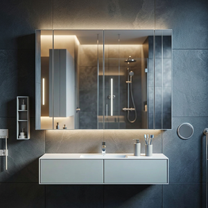 Armoire de salle de bain moderne sur mesure avec miroir tactile LED éclairé, spacieuse, en aluminium, avec étagères - Product Image 3
