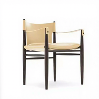 Fauteuil en bois massif foncé avec siège en cuir PU, chaise de salle à manger moderne minimaliste pour la maison, l'hôtel, la villa, le salon