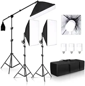 E-reise Professional Photo Studio Softbox Lights Continuous Lighting Kit Accessories With 3Pcs Soft Box LED Blub Tripod Stand