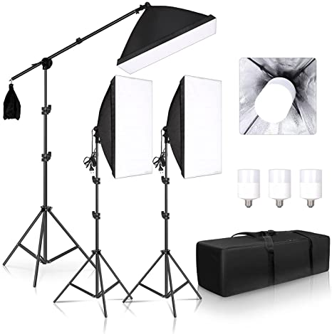 E-reise Professional Photo Studio Softbox Lights Continuous Lighting Kit Accessories with 3Pcs Soft Box,LED Blub,Tripod Stand