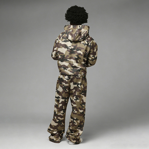 Street Style Warm Hoodie <b>Set</b> Camouflage Print 2 Piece Tracksuit Comfortable Zip Up Hoodie With Pants Factory Wholesale - Product Image 5