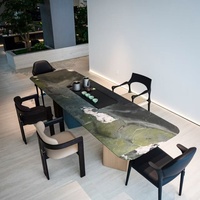 Table à manger en marbre vert avocat, moderne, faite à la main, écologique, luxe léger, pierre naturelle, personnalisable, mobilier de maison, OEM