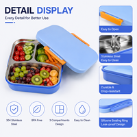 Boîte à bento Aohea en acier inoxydable 304, couvercle en PP anti-fuite, 3 compartiments, boîte à lunch pour enfants