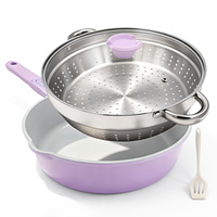 Poêle à frire OEM en fonte d'aluminium de 28 cm, compatible four, avec poignée amovible, revêtement céramique antiadhésif, sans PFAS, avec cuiseur vapeur