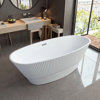 Baignoire autoportante en acrylique rayée moderne avec jacuzzi intégré, massage, éco-responsable, drain inclus, utilisation hôtelière, 4 jets