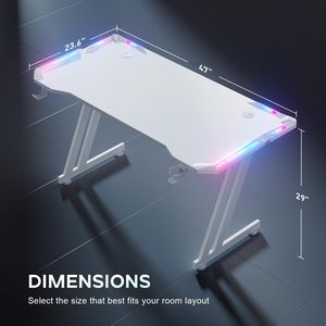 Tavolo da Gaming a Forma di Z in Metallo e PU con Portabicchieri LED RGB Regolabile, Scrivania per Computer Bianca - Product Image 2