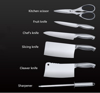 Ensemble de couteaux de chef 7 pièces en acier inoxydable de haute qualité avec bloc de couteaux et aiguiseur, y compris des ciseaux