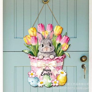 Easter Bunny Flower Door Hanging Sign Wooden Decor Home Indoor Spring Decoration - Product Image 3