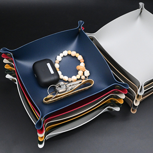 En stock, <span class=keywords><strong>plateau</strong></span> de rangement carré pliable à double face en similicuir, petit format, pour la décoration de la maison - Product Image 1