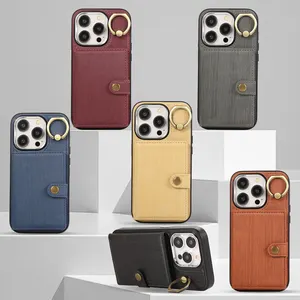 Wholesale Shockproof PU Leather with Card Wallet Ring Holder Mobile Phone Case For iPhone 15 Pro Max 14 13 12 11 Pro