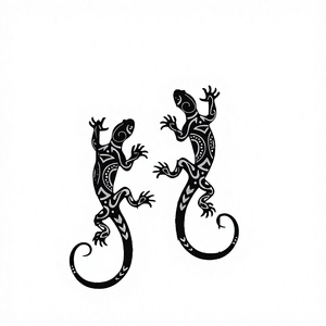 Art déco moderne, artisanat en fer forgé, 2 silhouettes de gecko en métal, base en toile, sculpture murale, décoration de cour, multi-pièces - Product Image 2