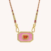 Collier pendentif carré tendance avec chaîne en corde, marque Tarot, gouttes de rose, diamant émaillé, pour femme