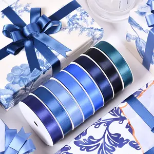 Ribbon factory wholesale custom solid color cinta decorativa polyester single faced satin ribbon roll