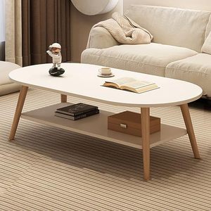 Mesa de Centro Ovalada con Tapa de Mármol Blanco, 2 Niveles de Almacenamiento, Diseño Moderno, Patas Portátiles de 4 Ángulos para Espacios Pequeños, Muebles de Sala de Estar - Product Image 1