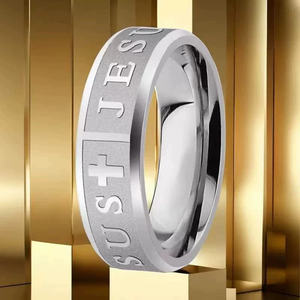 KOMI-Anillo de acero inoxidable para hombre, anillo de boda de moda con Cruz de Jesús, para hombres, ajuste cómodo - Product Image 2