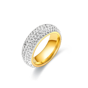Anel de Aço Inoxidável Curvado com Cinco Fileiras de Diamantes, Anel de Casal Fashion com Diamantes - Product Image 2
