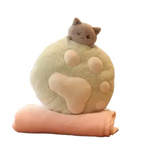 Animale farcito caldo 2 dell'artiglio del gatto 2021 IN 1 cuscino molle del cuscino della peluche con la coperta