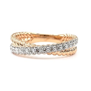 Bague de mariage en or rose 18 carats, bijoux fins classiques en diamant naturel à 100 %, design torsadé fin, sertissage pavé, pour femmes, HK KOK - Product Image 1