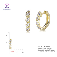 Boucles d'oreilles Huggie en argent 925 torsadé Kirin avec moissanite D VVS, magnifiques, hypoallergéniques, plaqué bicolore, bijoux fins