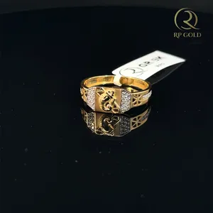 Premium gold <b>mens</b> <b>ring</b> with unique engraved centerpiece and sparkling stones bold stylish design luxury jewelry for all occasion - Product Image 2
