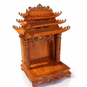 Huong Wood God of Wealth – Altères du Dieu de la Terre – Mandir traditionnel en teck sculpté à la main à trois toits - Product Image 1
