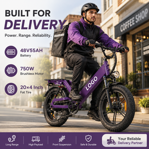 Vélo cargo électrique personnalisé OEM, pneus larges de 20 pouces, moteur sans balais 48V 750W, cadre en aluminium, vélo électrique de livraison haute vitesse - Product Image 1