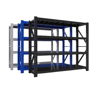 Étagère de rangement industrielle robuste à quatre niveaux réglable en acier et fer, autoportante, pour <span class=keywords><strong>garage</strong></span>, entrepôt, maison, noire - Product Image 3