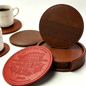 Low Cost Custom Drink Coasters PU Leather Tea & <b>Coffee</b> Mats with Embossed Logo <b>Printing</b> & Coining Options - Product Image 5