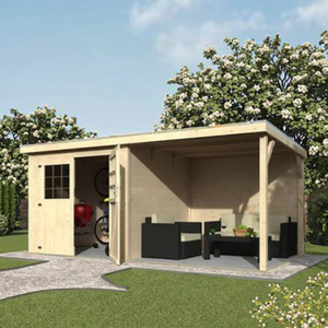 Maison en <span class=keywords><strong>bois</strong></span> 2-en-1 avec rangement, véranda ouverte, atelier de rangement extérieur avec patio - Product Image 1