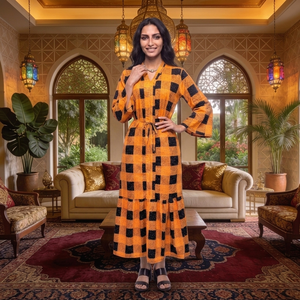 Robe de bureau vintage à carreaux pour <span class=keywords><strong>femme</strong></span> africaine de haute qualité, avec revers orné de pierres, <span class=keywords><strong>grande</strong></span> jupe évasée, demi-manches, <span class=keywords><strong>grande</strong></span> <span class=keywords><strong>taille</strong></span> - Product Image 5