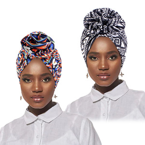 Accesorios para el cabello de alta calidad, dos piezas/juego, pañuelos con patrón Floral africano, pañuelo para la cabeza, turbante para quimio - Product Image 6