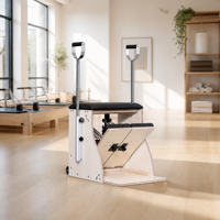 Chaise Wunda de Pilates en bois d'érable Lenton avec poteau en acier - Machine de Pilates et de yoga multifonctionnelle portable pour la maison
