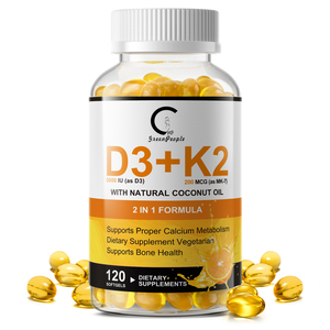 Vitamine D3 + K2 2-en-1 Gélules molles - 5000 UI D3 & 200 µg K2 Sans OGM Sans gluten et sans soja Naturel - 120 Gélules Molles Adulte - Product Image 1