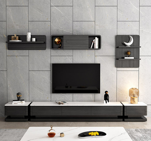 Moderno y Lujoso Mueble para TV de MDF y Mesa de Centro con Superficie de Piedra Sinterizada, con Almacenamiento LED para Sala de Estar - Product Image 5