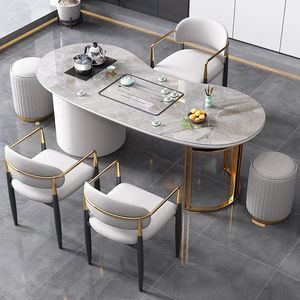 Marble Tea <b>Table</b> <b>Set</b> With Gold Legs <b>And</b> <b>Stools</b> For Modern Home Coffee <b>Table</b> Use - Product Image 3