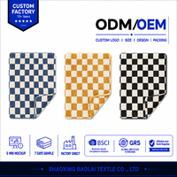 Plaid Doux à Carreaux 100% Polyester Bleu Marine Crème Pelucheux Doux Confortable Tricoté Réversible Chaud Quatre Saisons