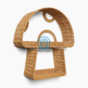 Handmade Rattan Wall Shelf Mushroom Shape Decorative Hanging Rack for Kids Room Nursery Boho Home Organizer Made in Vietnam - Product Image 1