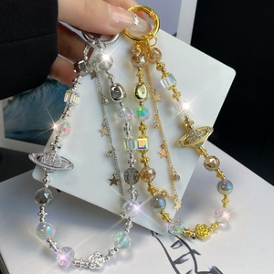 Bracelet de luxe en perles de cristal, chaîne de téléphone étoile Saturne, breloques électroplaquées, perles, breloques pour téléphone portable, dragonne de poignet - Product Image 5