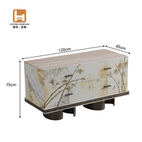 Mueble para TV de Mármol con Motivo de Bambú y Detalles Dorados, Centro de Entretenimiento Moderno de Perfil Bajo para Sala de Estar
