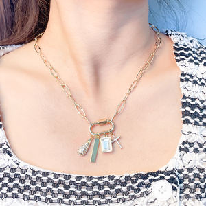 שרשרת תליון אופנתית משובצת יהלומים מלאכותיים, בעיצוב גיאומטרי עם אבזם טיפוס, תכשיט קוריאני משנת <span class=keywords><strong>2026</strong></span>, שרשרת מקסימה לנשים - Product Image 1