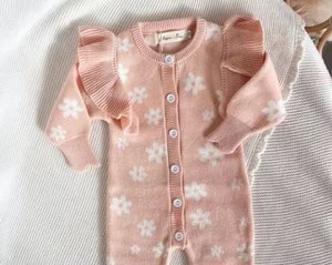 Nuevo y Adorable Mameluco <span class=keywords><strong>de</strong></span> Punto para Bebé Niña, Suéter 100% Algodón Orgánico, Jacquard <span class=keywords><strong>de</strong></span> Margaritas, Volantes en los Hombros, Traje <span class=keywords><strong>de</strong></span> <span class=keywords><strong>Otoño</strong></span> Invierno, Mono - Product Image 3