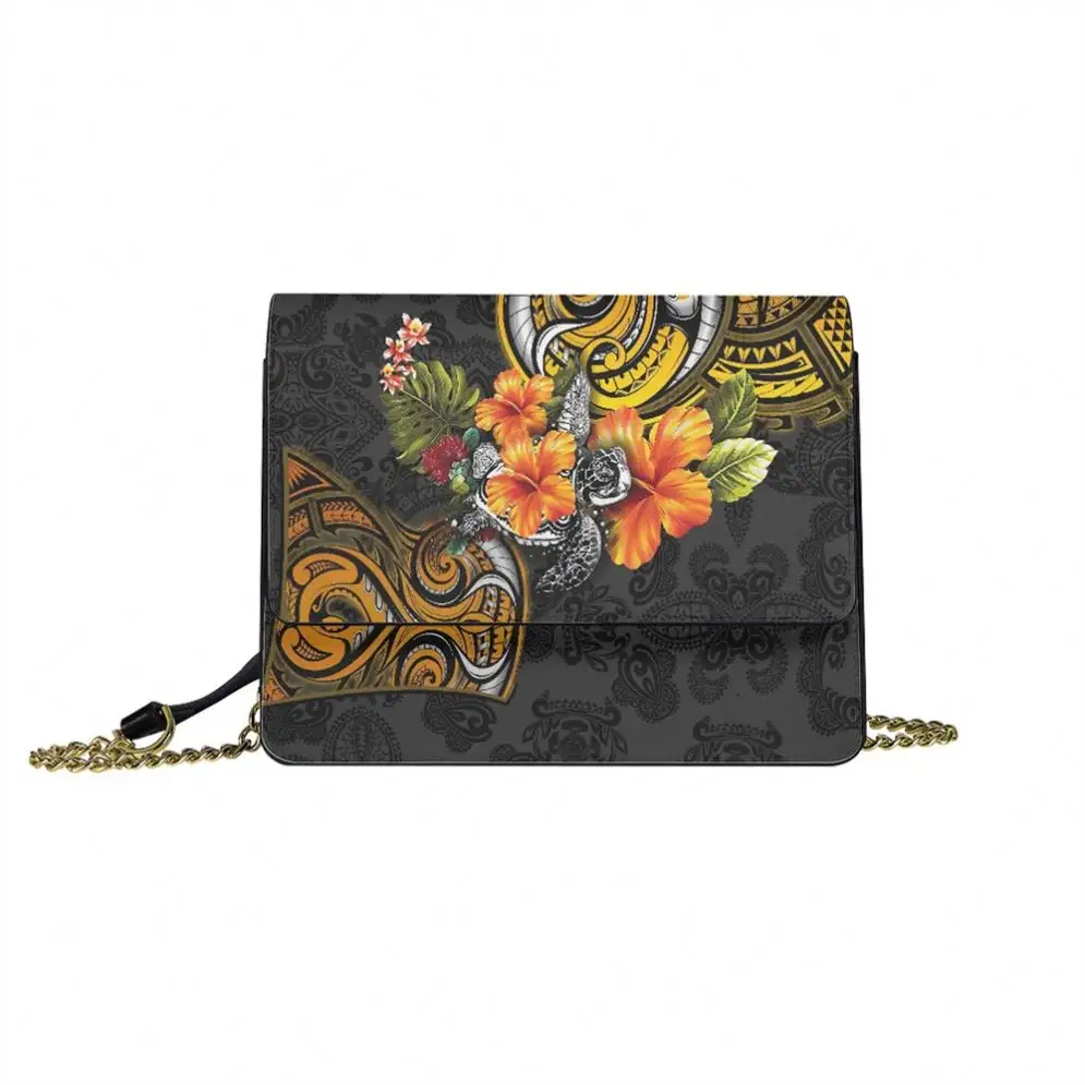 Lady Shoulder Bag Women Polynesian Tribal Orange Tropical Flowers Print Customize Retro Messenger Bags Straps Shoulder Crossbody