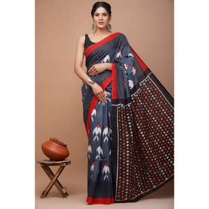 Sari de Algodón Mulmul Estampado con Blusa a Juego, Sari de Algodón Mulmul Ligero y Elegante - Cómodo para Uso Diario - Product Image 2