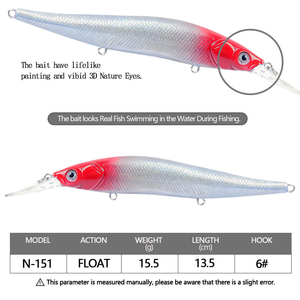 WEIHE 13,5 cm 15,5 g 6 #   Leurre flottant artificiel pour la pêche au vairon, appât dur - Product Image 3