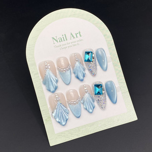 <span class=keywords><strong>Ennio</strong></span> – Ongles artificiels en ABS sculptés en 3D, forme amande, couvrance totale, design doré et ombré, revêtement gel UV, écologiques - Product Image 5