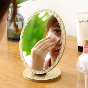 Wooden Round Desktop <b>Makeup</b> Mirror Aluminum Lens Standing <b>Vanity</b> Mirror For Women Beauty Dressing Use - Product Image 3